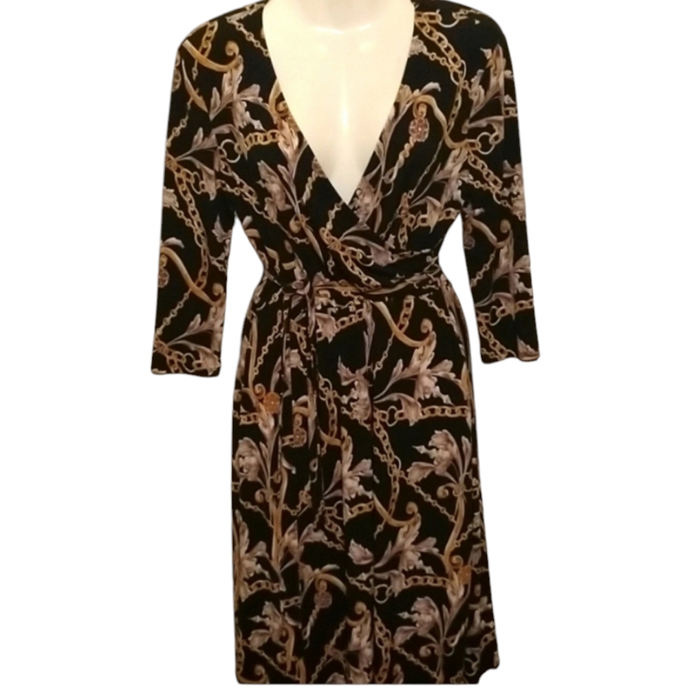 🌺Gorgeous Joseph Ribkoff chain faux wrap dress. Silky and so soft .NWT